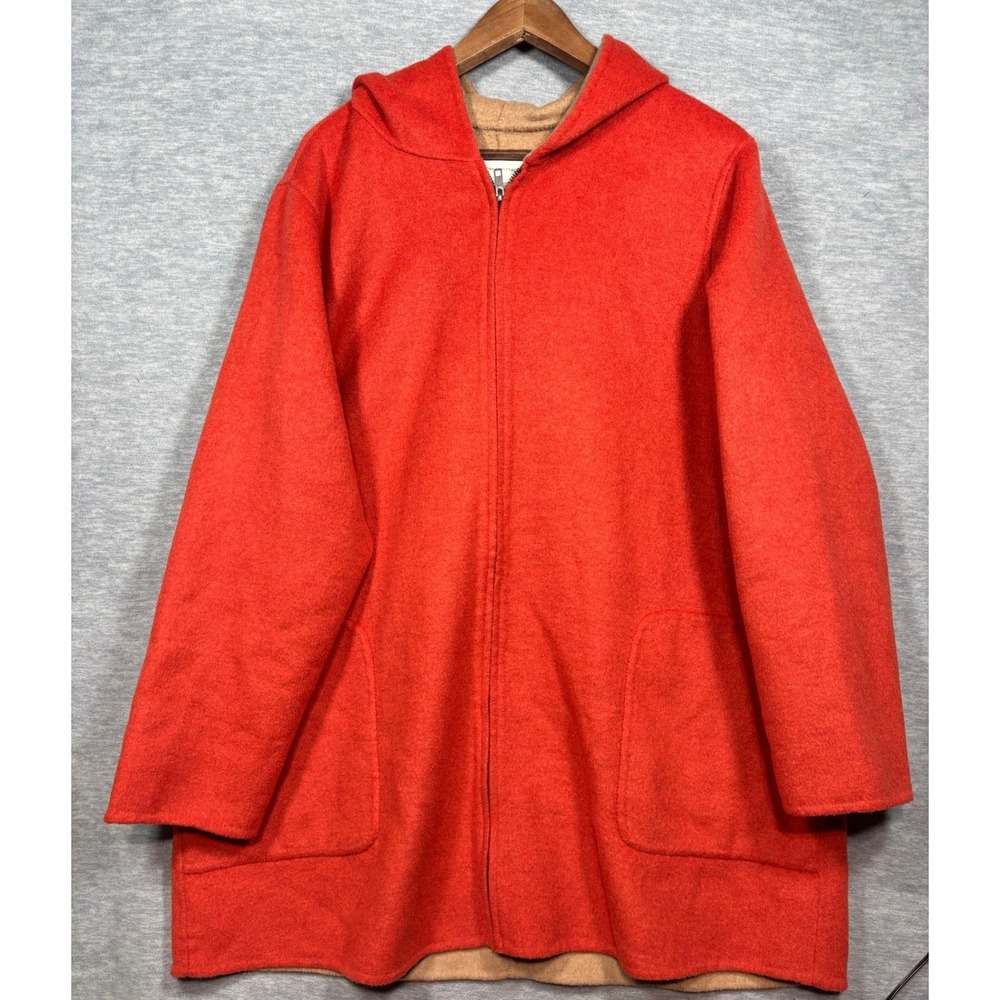 Adrienne Vittadini Red Recycled Wool Blend Hooded Zip Front Coat Jacket 2X